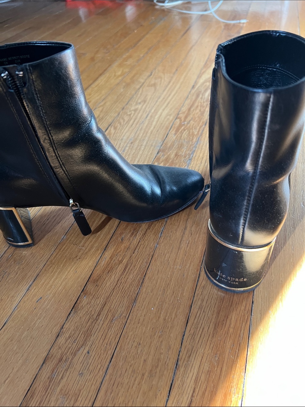 kate spade Black Leather Block Heel Ankle Boots